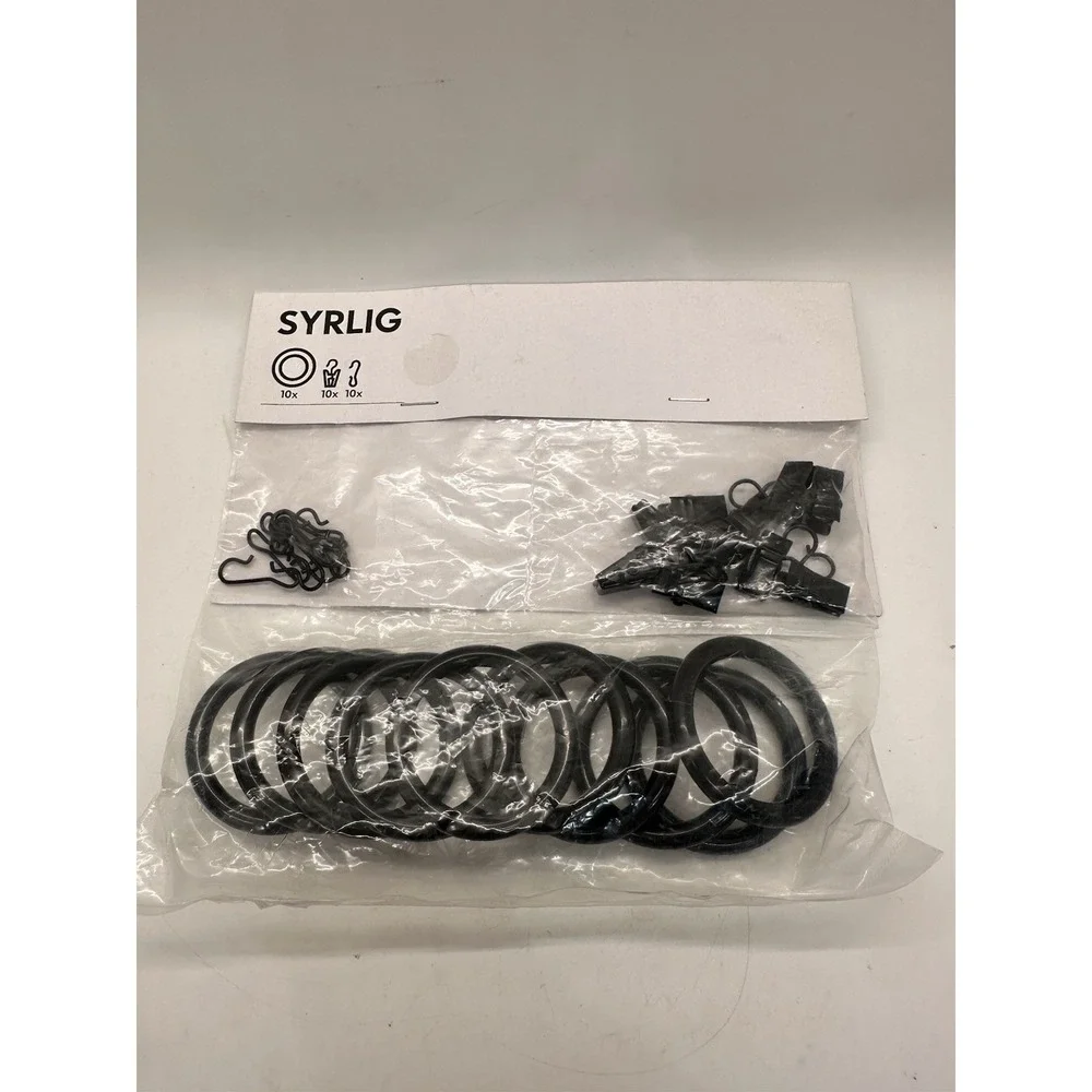 IKEA SYRLIG Curtain‎ Rings Clips Hooks Set Black 10 Pack